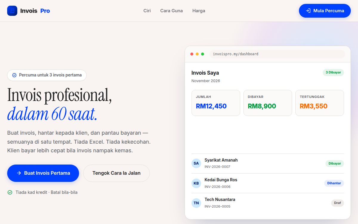 InvoisPro — tangkapan skrin laman sebenar
