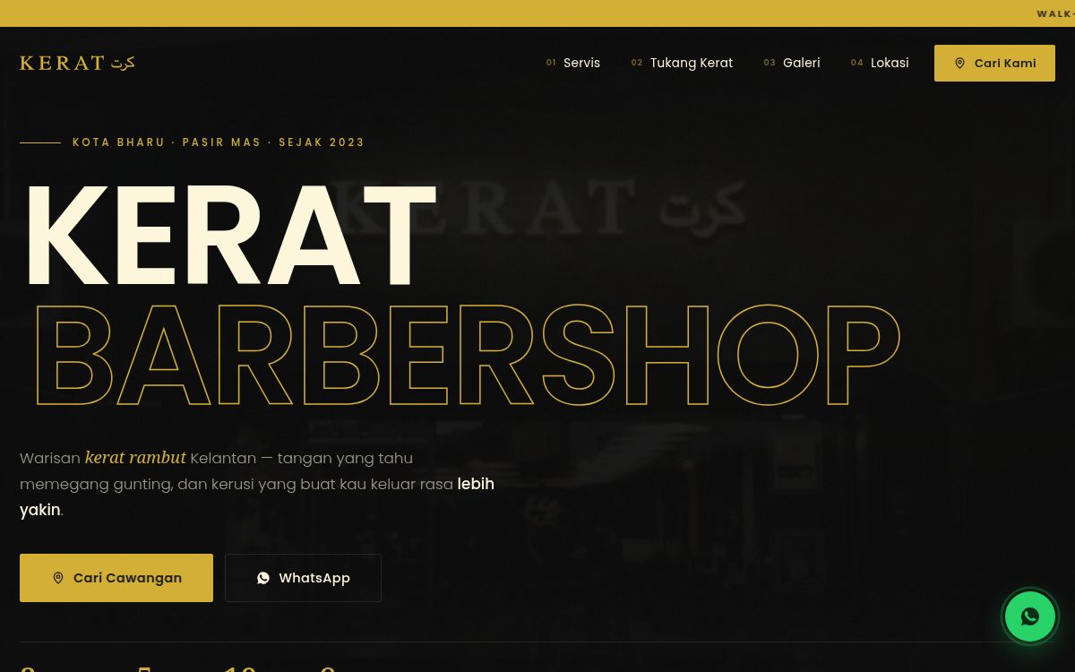 Kerat Barbershop — tangkapan skrin laman sebenar